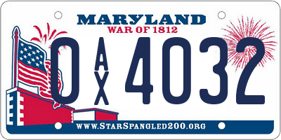 MD license plate 0AX4032