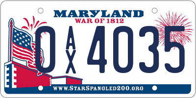 MD license plate 0AX4035