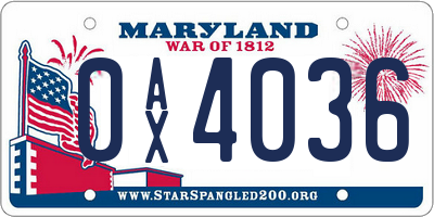 MD license plate 0AX4036