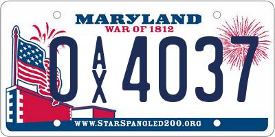 MD license plate 0AX4037
