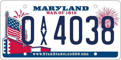 MD license plate 0AX4038
