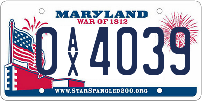 MD license plate 0AX4039