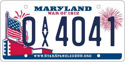MD license plate 0AX4041