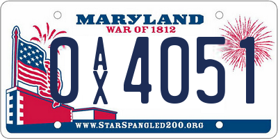MD license plate 0AX4051
