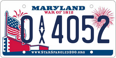 MD license plate 0AX4052