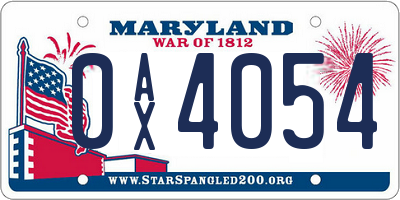 MD license plate 0AX4054