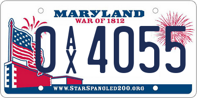 MD license plate 0AX4055