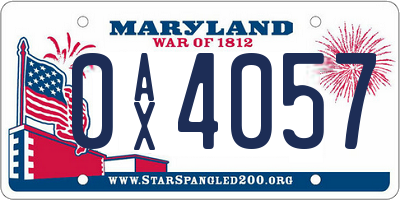 MD license plate 0AX4057