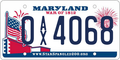 MD license plate 0AX4068
