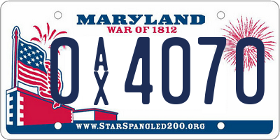 MD license plate 0AX4070