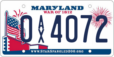 MD license plate 0AX4072