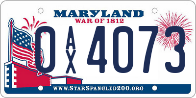 MD license plate 0AX4073