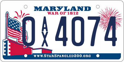 MD license plate 0AX4074