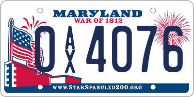 MD license plate 0AX4076