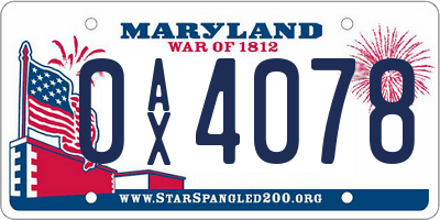 MD license plate 0AX4078