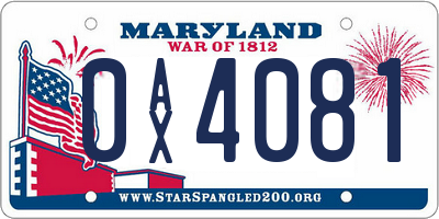 MD license plate 0AX4081