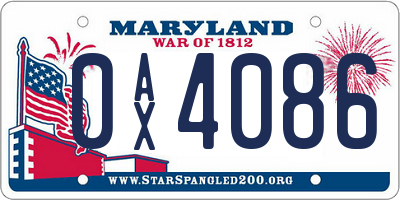 MD license plate 0AX4086