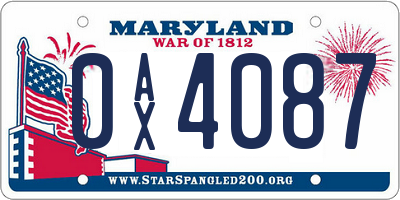 MD license plate 0AX4087