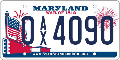 MD license plate 0AX4090