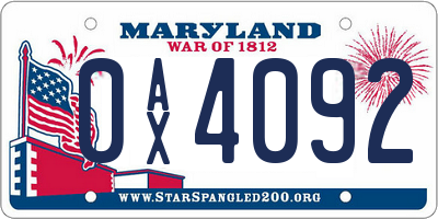 MD license plate 0AX4092