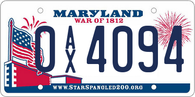 MD license plate 0AX4094