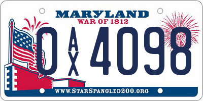 MD license plate 0AX4098