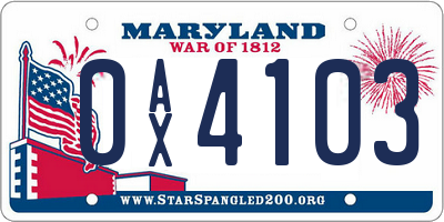 MD license plate 0AX4103