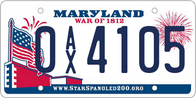 MD license plate 0AX4105