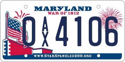 MD license plate 0AX4106