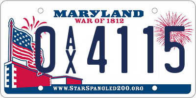 MD license plate 0AX4115