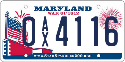 MD license plate 0AX4116