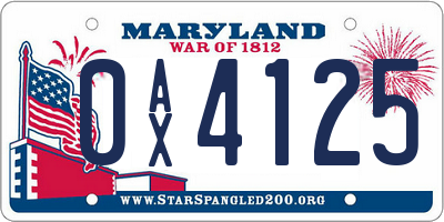 MD license plate 0AX4125