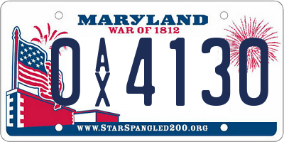 MD license plate 0AX4130