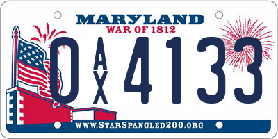 MD license plate 0AX4133