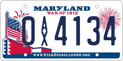 MD license plate 0AX4134