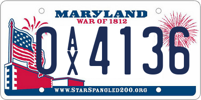 MD license plate 0AX4136