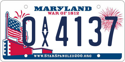 MD license plate 0AX4137