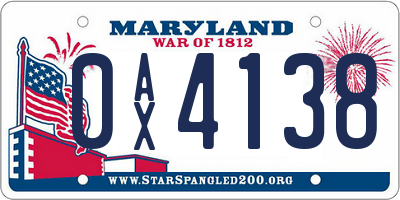 MD license plate 0AX4138