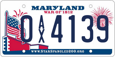 MD license plate 0AX4139