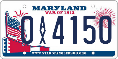 MD license plate 0AX4150
