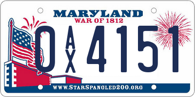 MD license plate 0AX4151