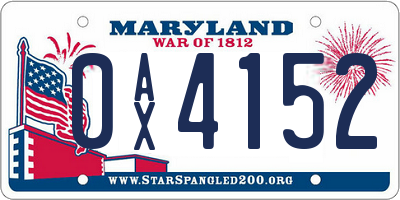 MD license plate 0AX4152