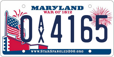 MD license plate 0AX4165
