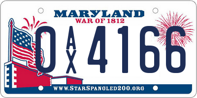 MD license plate 0AX4166