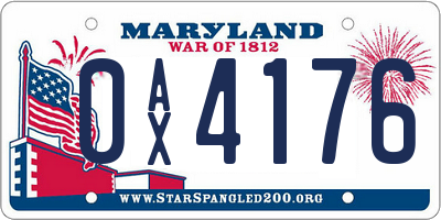 MD license plate 0AX4176