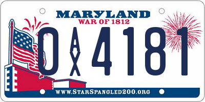 MD license plate 0AX4181