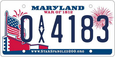 MD license plate 0AX4183