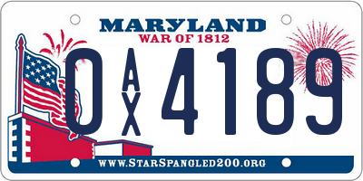 MD license plate 0AX4189