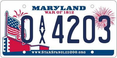 MD license plate 0AX4203