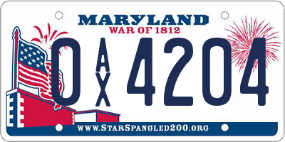 MD license plate 0AX4204